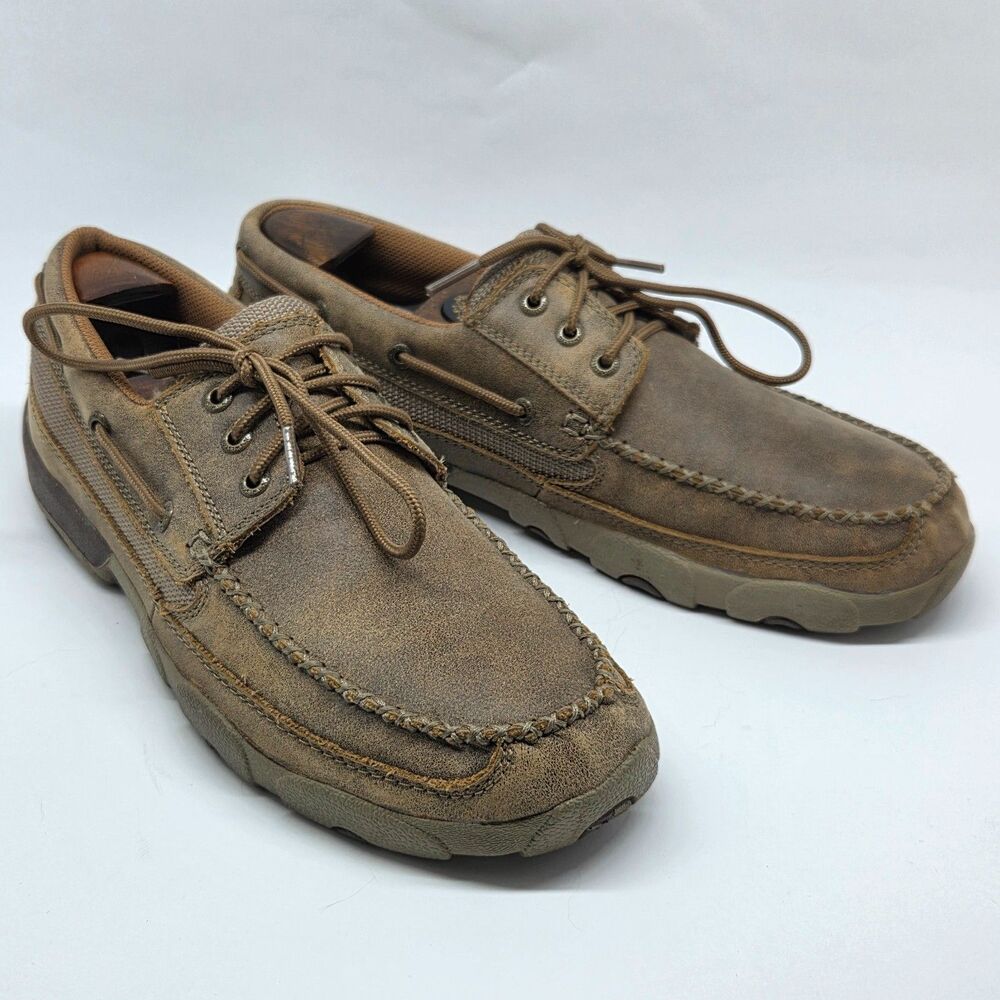 Twisted X MDM0023 Mens Brown Distressed Bomber Boat Driving Shoes Size US 9 M
